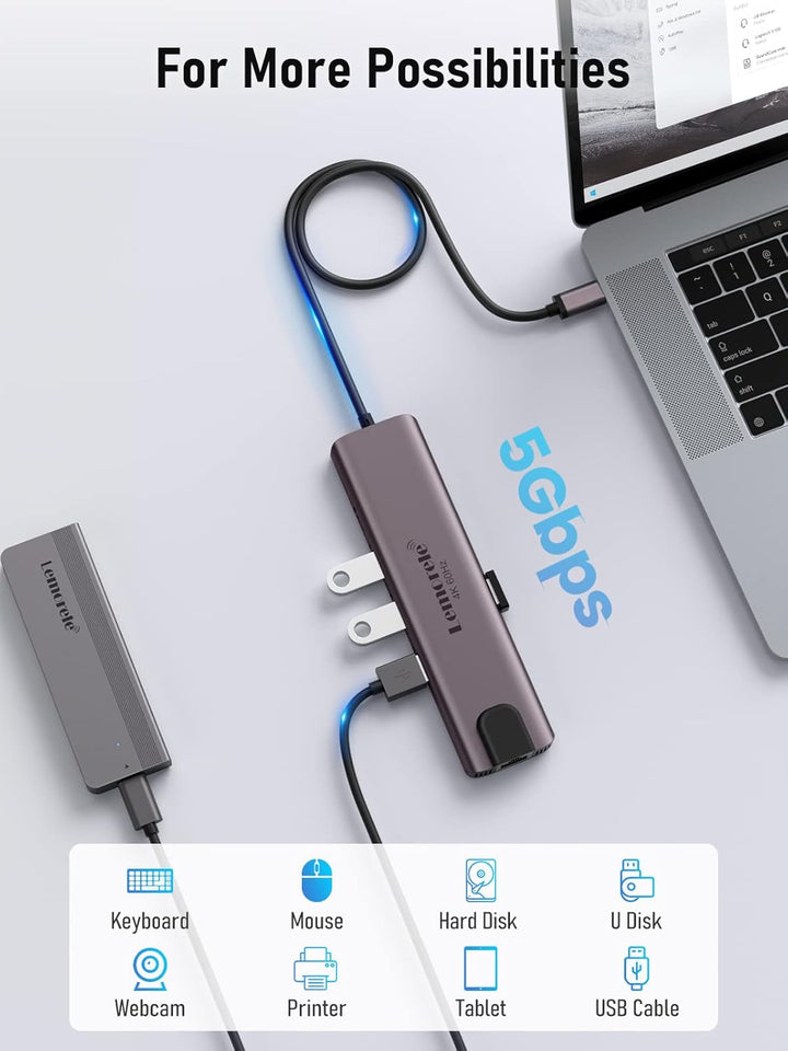 Lemorele Aluminiumgehäuse USB-C Hub Docking Station11-in-1-4K@60Hz HDMI, Gigabit Ethernet, 100W PD,