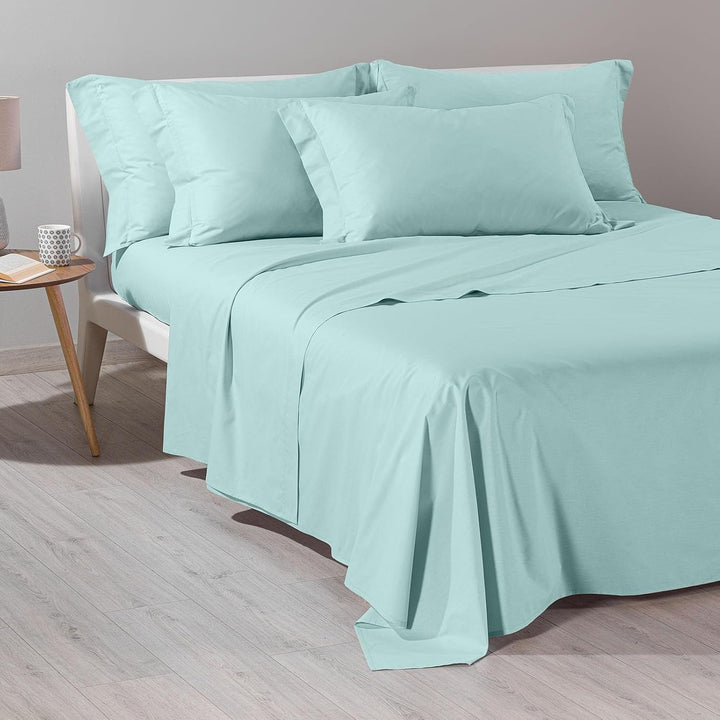 Caleffi Baumwolle, einfarbig, Bettwäsche, Wasser, Doppelbett 160 x 190 cm Aqua (Blau), 160 x 190 cm