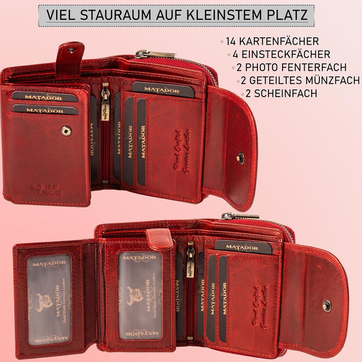 MATADOR |SARAGOSSA| RFID Blocker Leder Portemonnaie Damen| Geldbeutel Portmonee Damen mit Geschenk B
