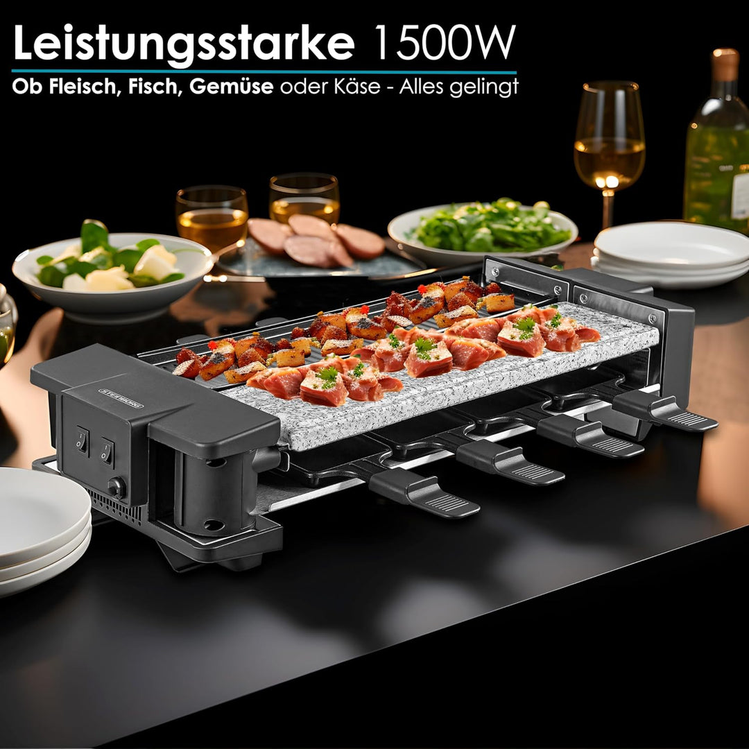 Steinborg Raclette Grill 2in1 8 Personen Raclette Gerät Raclettegrill Party Grill Elektro Grill Tisc