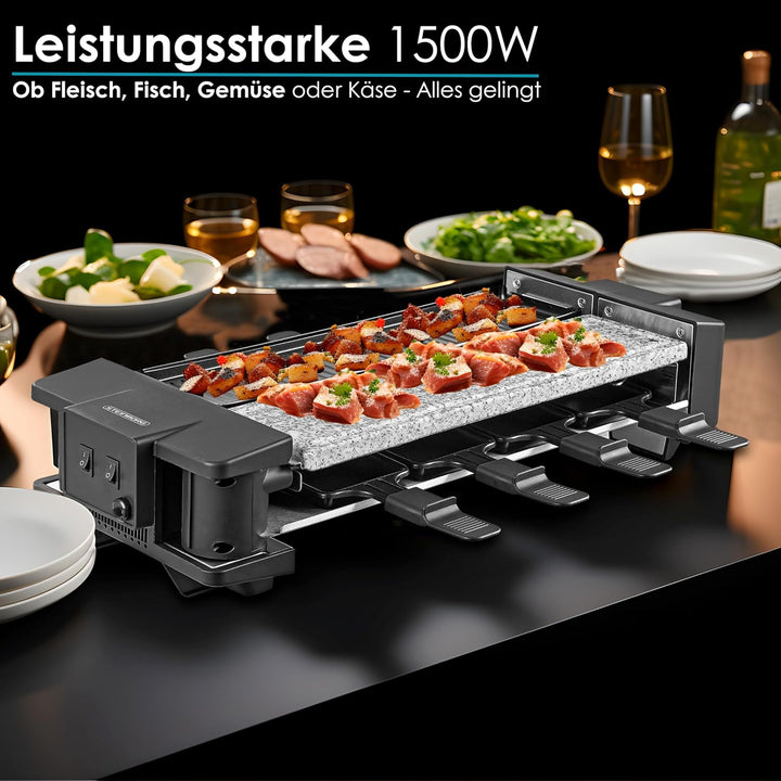 Steinborg Raclette Grill 2in1 8 Personen Raclette Gerät Raclettegrill Party Grill Elektro Grill Tisc