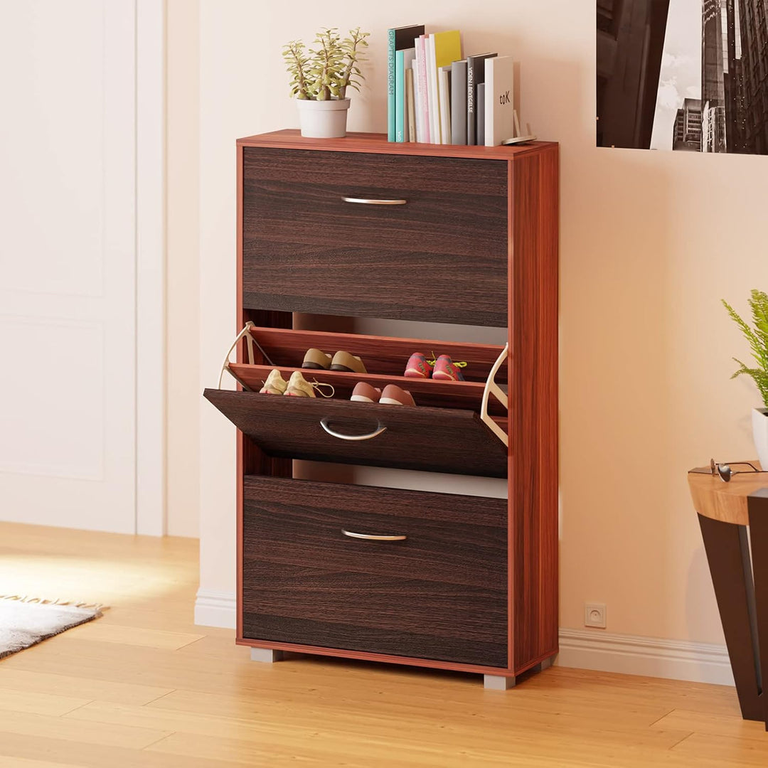 Casaria® Schuhschrank für 18 Paar Schuhe Schmal 115x60x25cm 3 Klappen Hoch Holz Geschlossen Kippsich