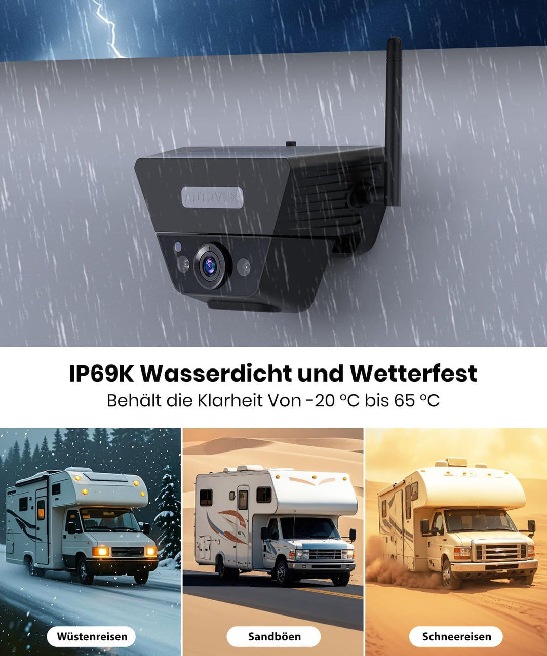 AUTO-VOX Rückfahrkamera Kabellose Solar Magnetisch: 1 Min Einfache Installation, Super-IR-Nachtsicht