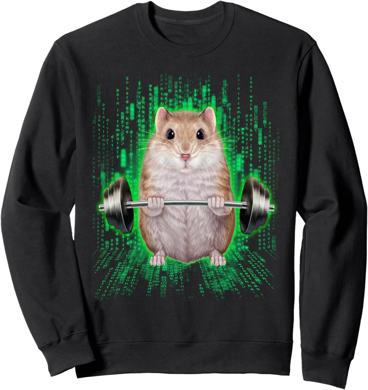 Zwerghamster, der Gewichte im Cyber-Fitnessstudio hebt Sweatshirt