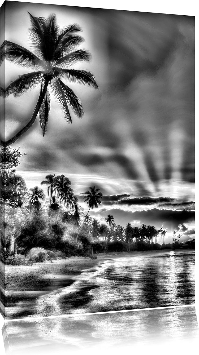 Pixxprint Palmen am Strand / 100x70cm Leinwandbild bespannt auf Holzrahmen/Wandbild Kunstdruck Dekor