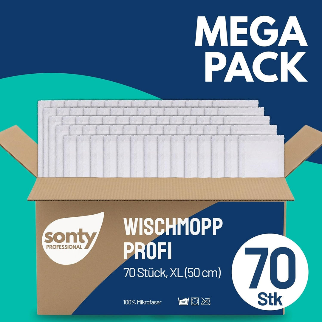 Sonty 70 Stück Mopp, Wischmop Professional, Microfaser 50cm weiss (70), 70