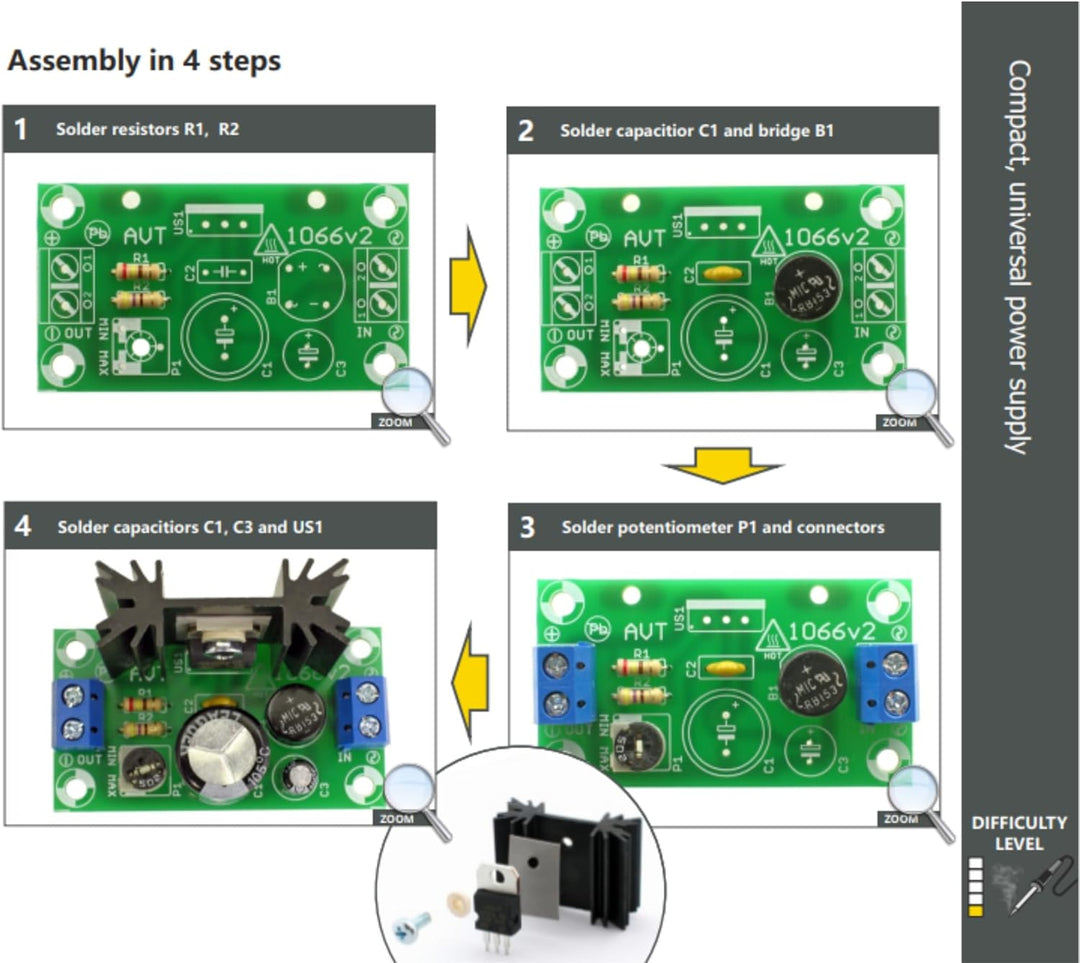 AVT1066 KIT DIY, Mini-Universalnetzteil mit LM317, Elektronik Bauset zum Löten, Trainieren, Lernen,