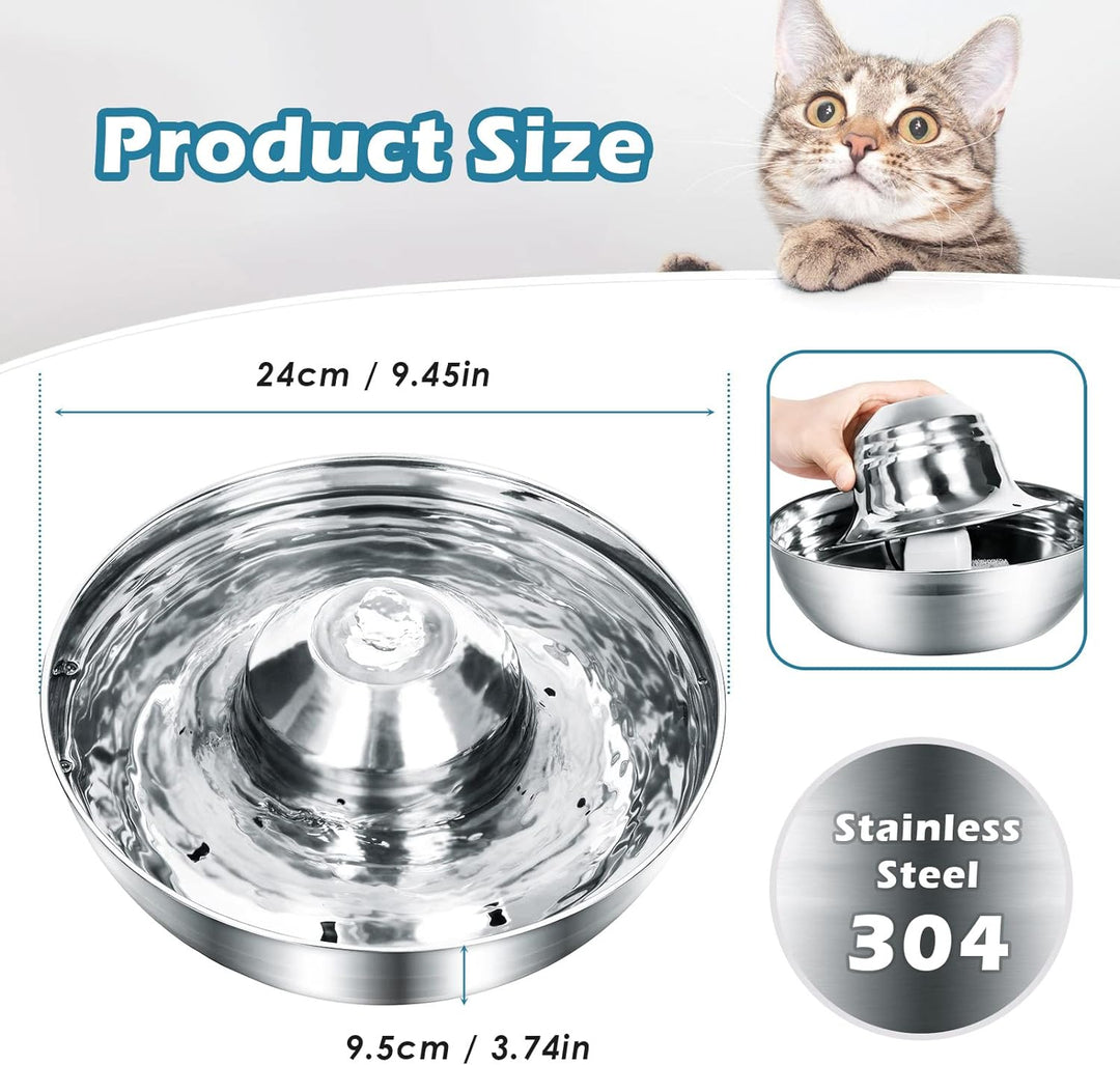 Diealles Shine Katzenbrunnen Edelstahl, 2L Ultra-Leise Katzen Trinkbrunnen, Spülmaschinenfest Wasser