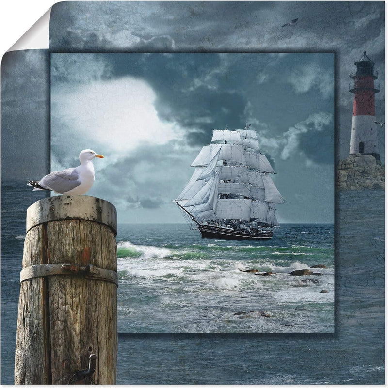 ARTland Poster Kunstdruck Wandposter Bild ohne Rahmen 70x70 cm Meer Küste Maritim Schiff Segelschiff