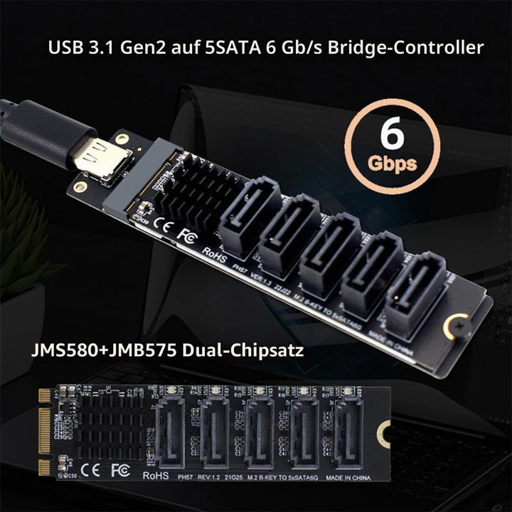 NFHK 10Gbps USB-C Typ-C zu NGFF Schlüssel B+M SATA 6Gbps 5 Ports Adapter Konverter PM Port Multiplie