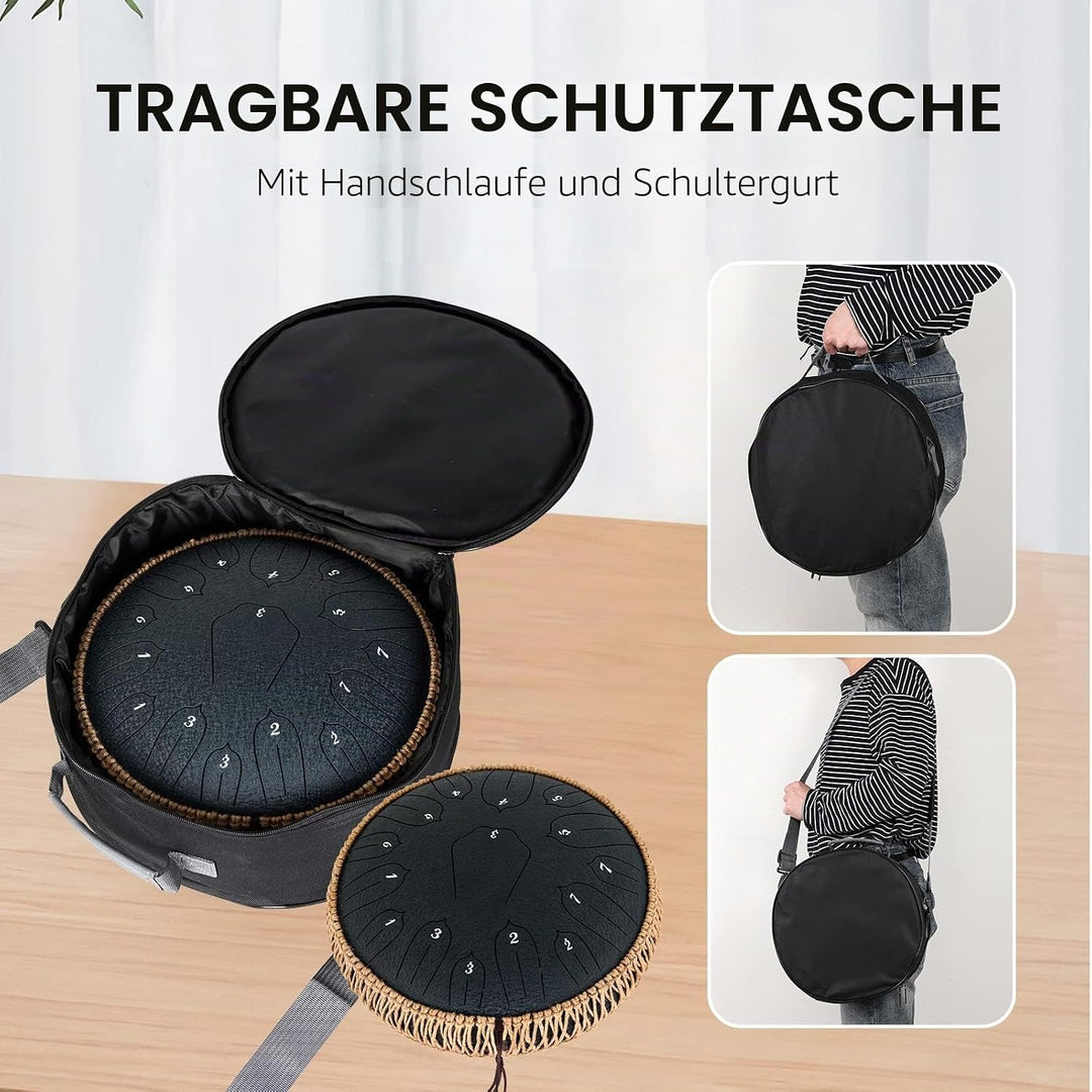 Musfunny Steel Tongue Drum, 12 Zoll 15 Tone Zungentrommel Handpan Trommel, D-Dur Steel Pan Töne Schl