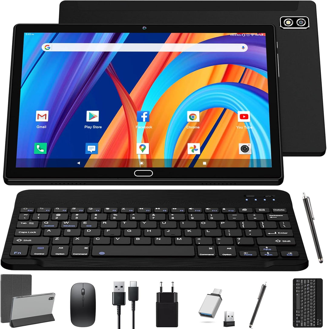 KADYBE 2024 Neueste Android 13 Tablet 10 Zoll,2-in-1 Tablet Mit 2 SIM Slots 1 SD, 64GB ROM TF 512GB,
