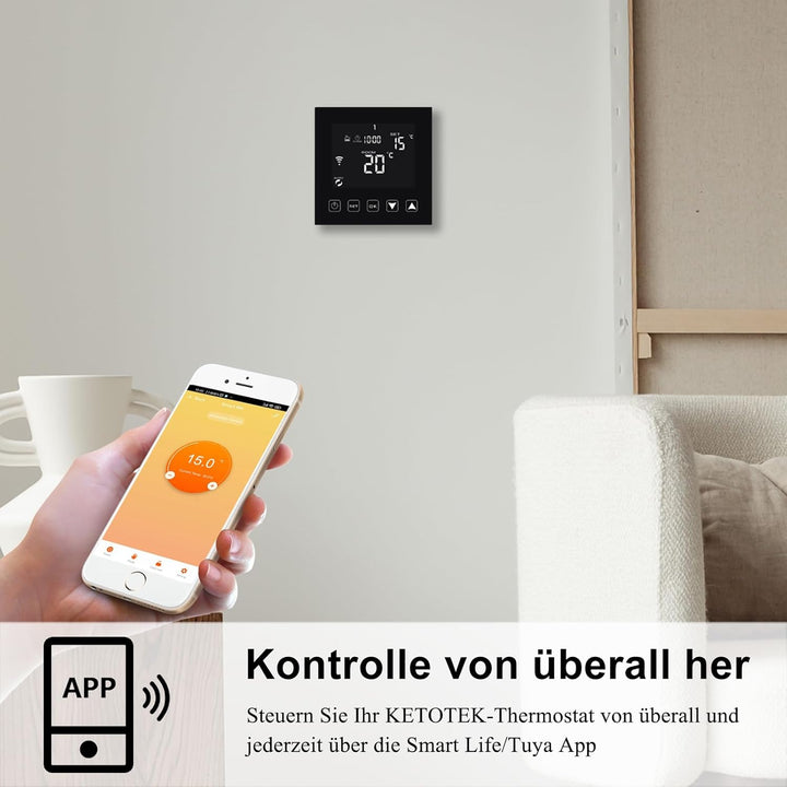 KETOTEK Elektrische Fussbodenheizung Thermostat WiFi 16A Alexa Google Assistant Kompatibel, WLAN Rau