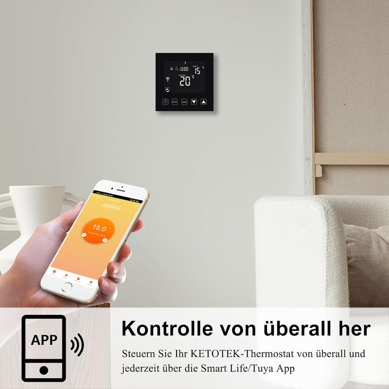 KETOTEK Smart Thermostat WiFi für Wasser/Gas Boiler 3A Kompatibel mit Alexa Echo/Google Home/Tuya, P