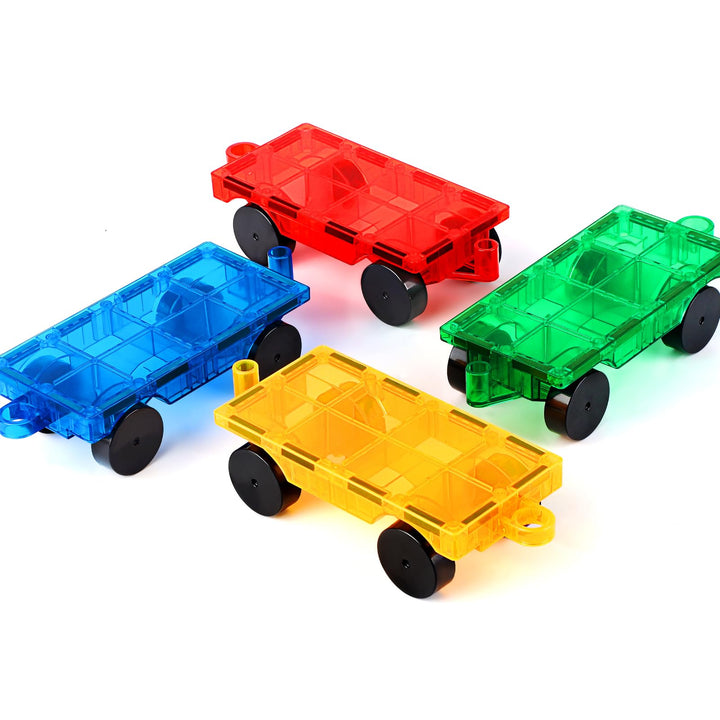 Magnetische Bauklötze Expansion Auto - 4 Grüne und gelbe magnetische Fliesen Auto Set Babyspielzeug,
