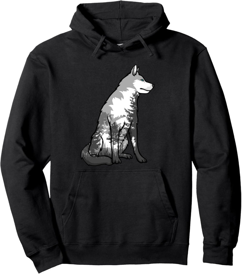 Sibirischer Husky Wald Naturillusion Männer Kinder Kinder Pullover Hoodie