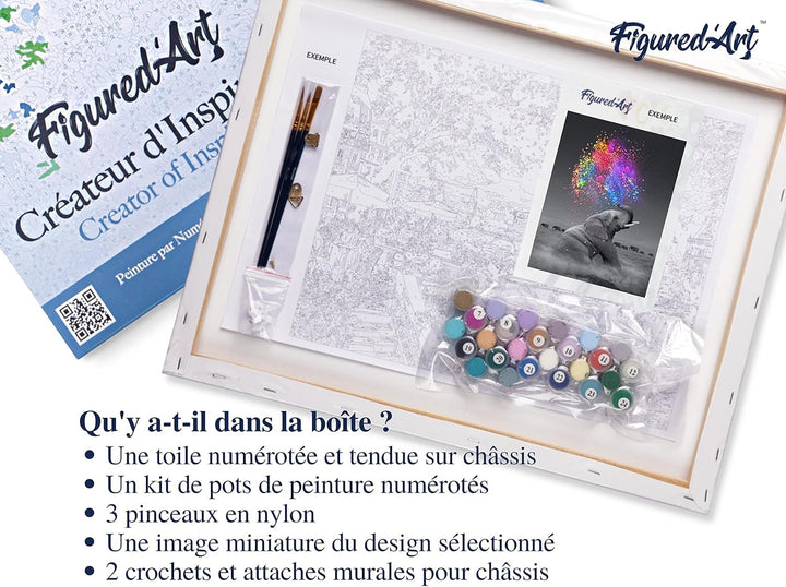 Figured'Art Malen Nach Zahlen Erwachsene Mit Rahmen Elefant und Farbexplosion - Paint by Numbers Bas