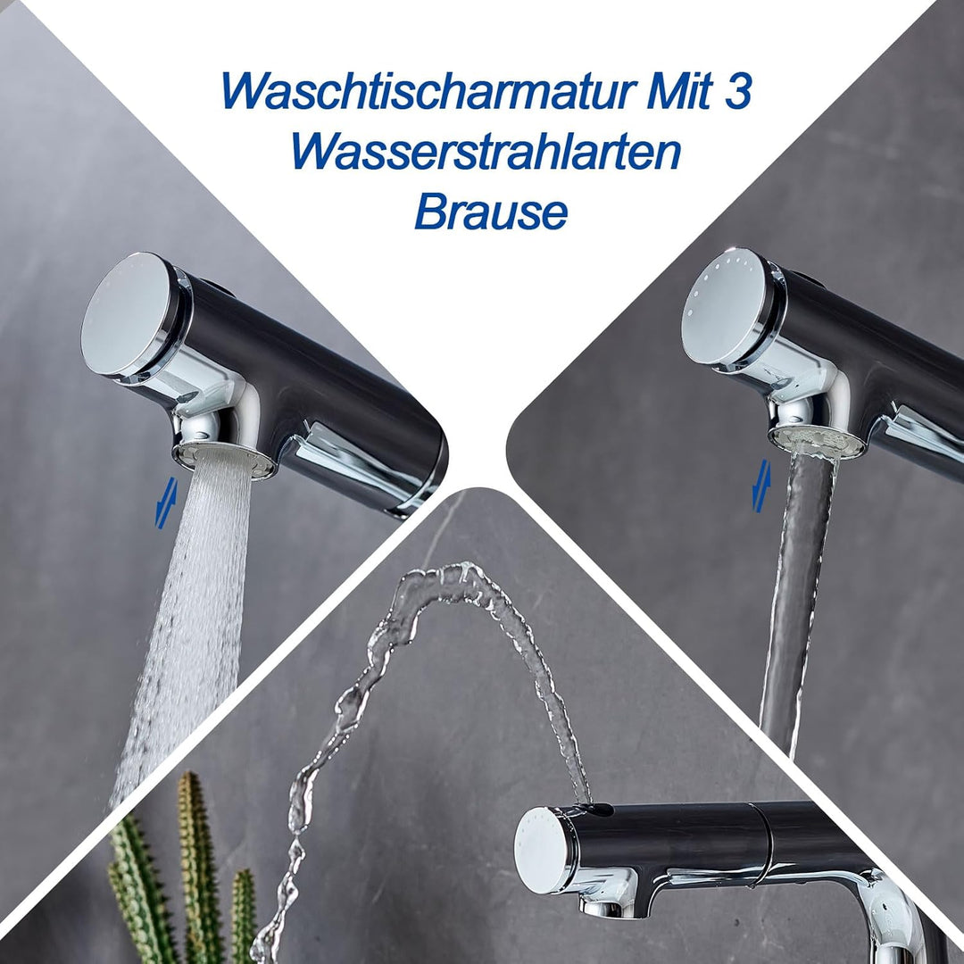 Waschtischarmatur mit Ausziehbar Wasserhahn Bad,Einhebelmischer Badarmatur Waschbeckenarmatur für mi
