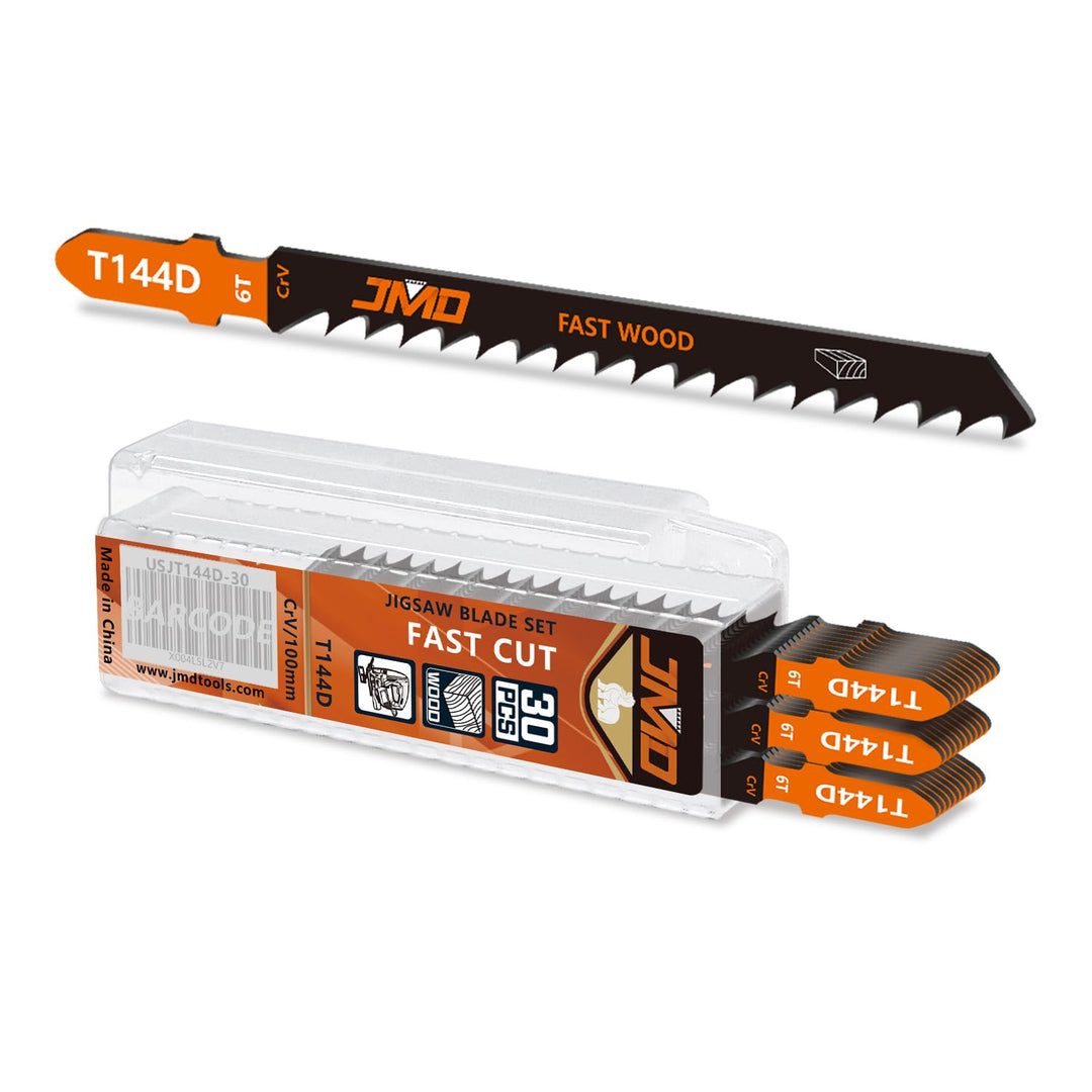 JMD 30 x T144D Stichsägeblatt Holz Schnelles Schneiden 100mm 6TPI Sägeblätter Stichsäge für Holz Zub