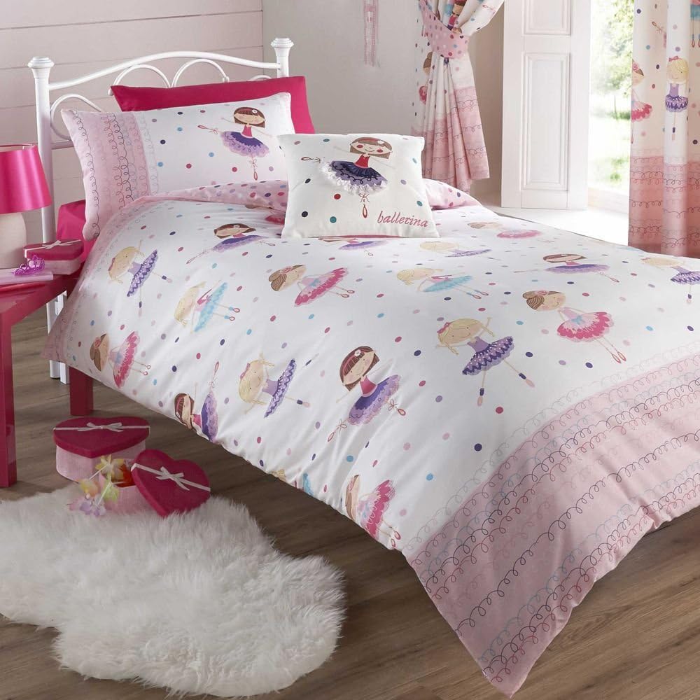Bettwäsche-Set, Bettbezug und Kissenbezug für Kinder, Einzelbett, Motiv Ballerina, Pink