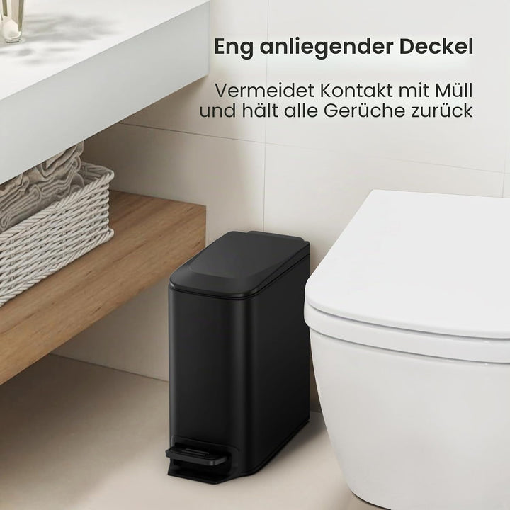 Cesun Kleiner Mülleimer mit Deckel 6 Liter Edelstahl Mülleimer für Küche, Bad, Home Office (matt sch