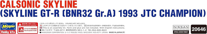 Hasegawa 20646 1/24 Calsonic Skyline GT-R, 1993 JTC Champion Modellbausatz, Mehrfarbig
