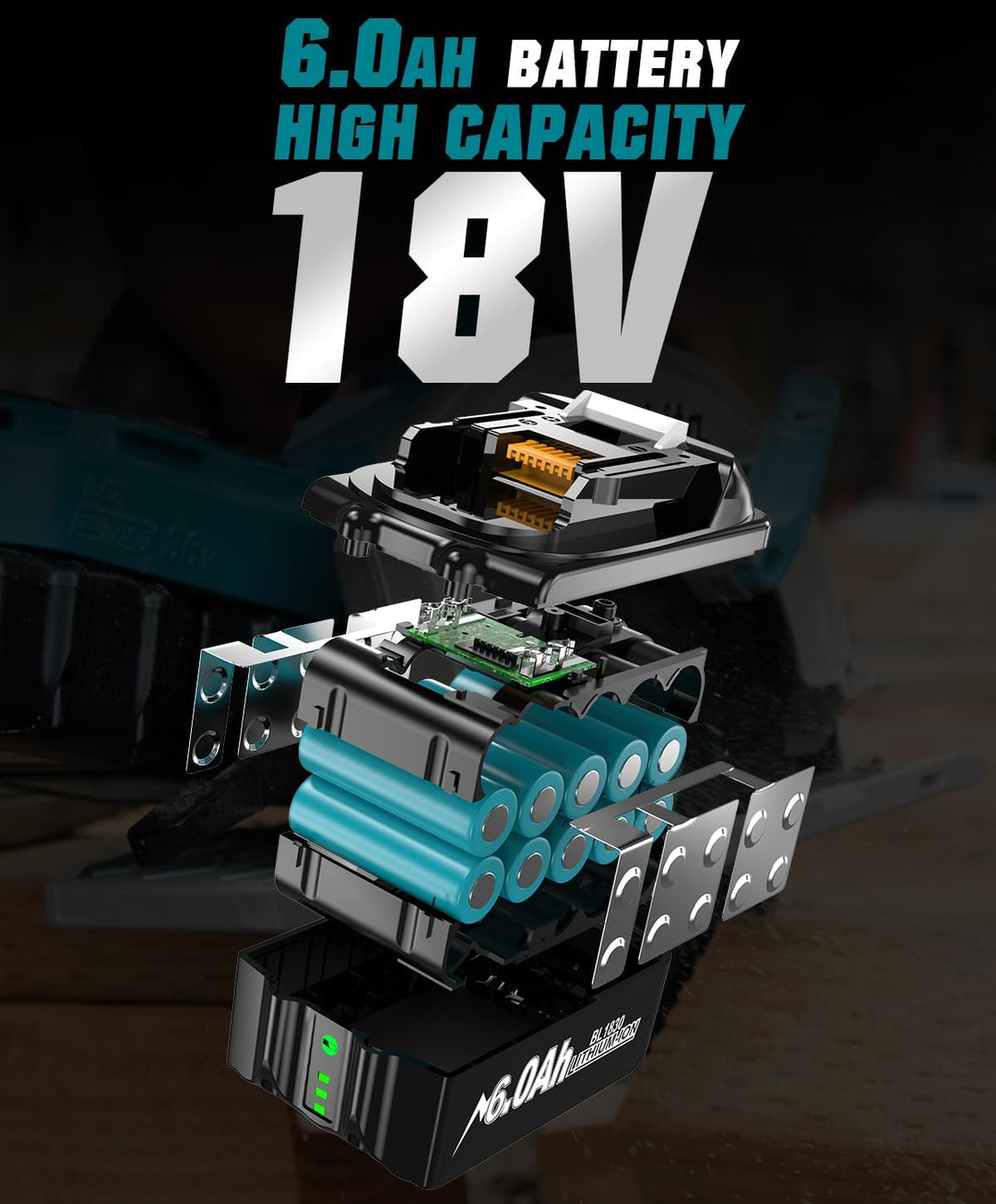 2 X 18V 6000Ah Batteries Ersatzakku für Li-ion Akku 6.0Ah BL1860B BL1860 BL1850 BL1850B BL1840B BL18