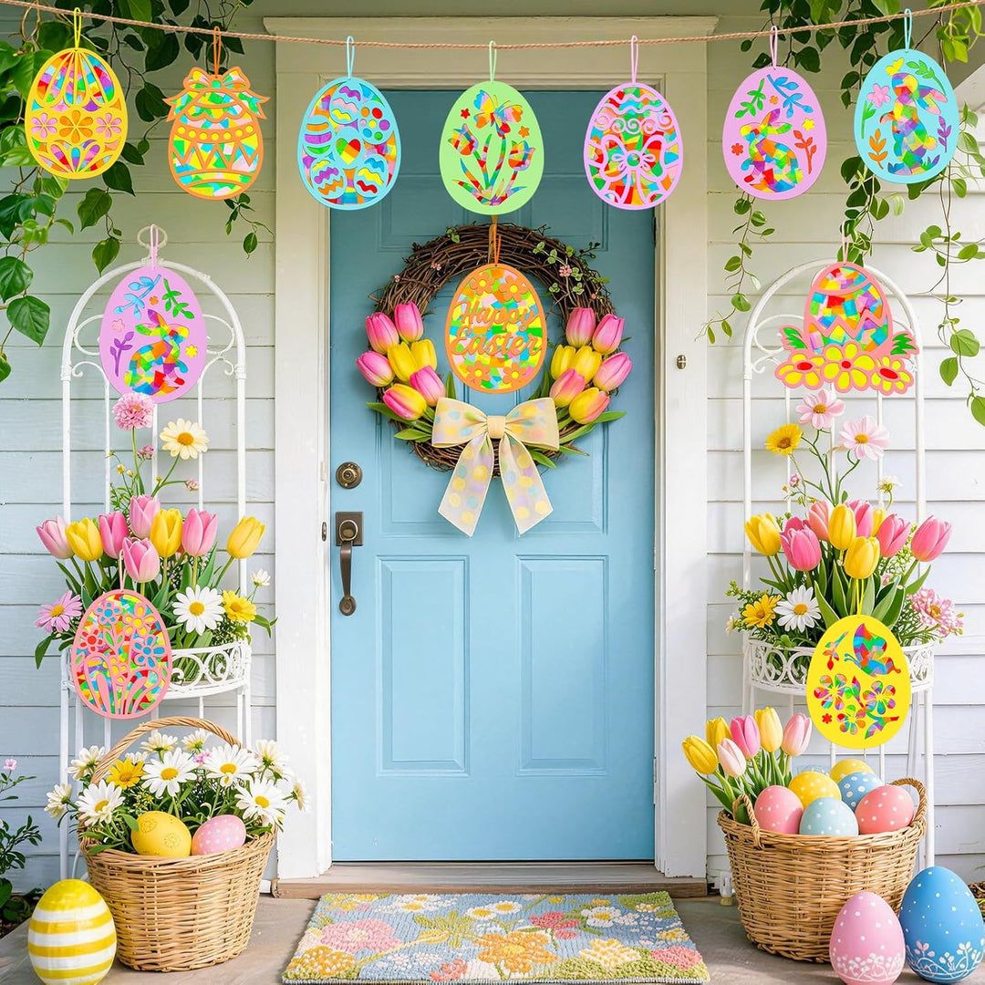 Ostern Basteln Kinder,12 Stück Fensterbilder Ostern,Osterdeko Bastelset Kinder 4 jahre,Bunte Osterei