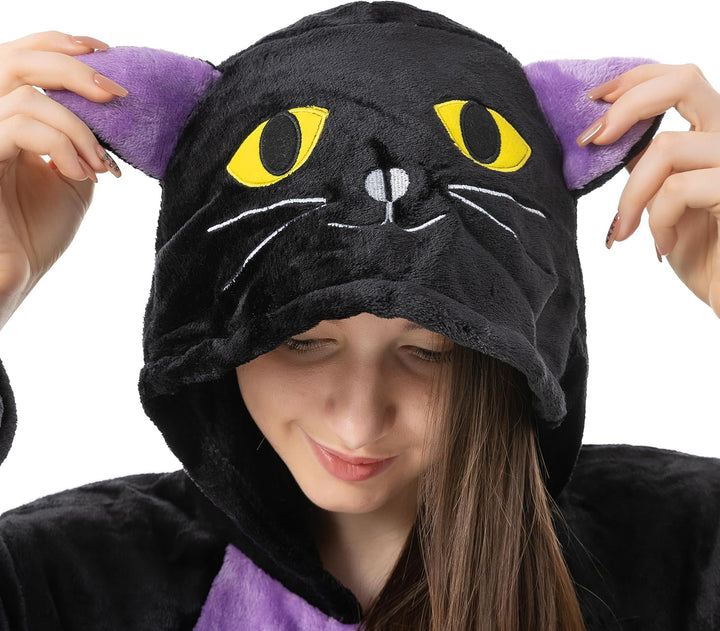 Katara 1744 -Katze schwarz Kostüm-Anzug Onesie/Jumpsuit Einteiler Body für Erwachsene Damen Herren a