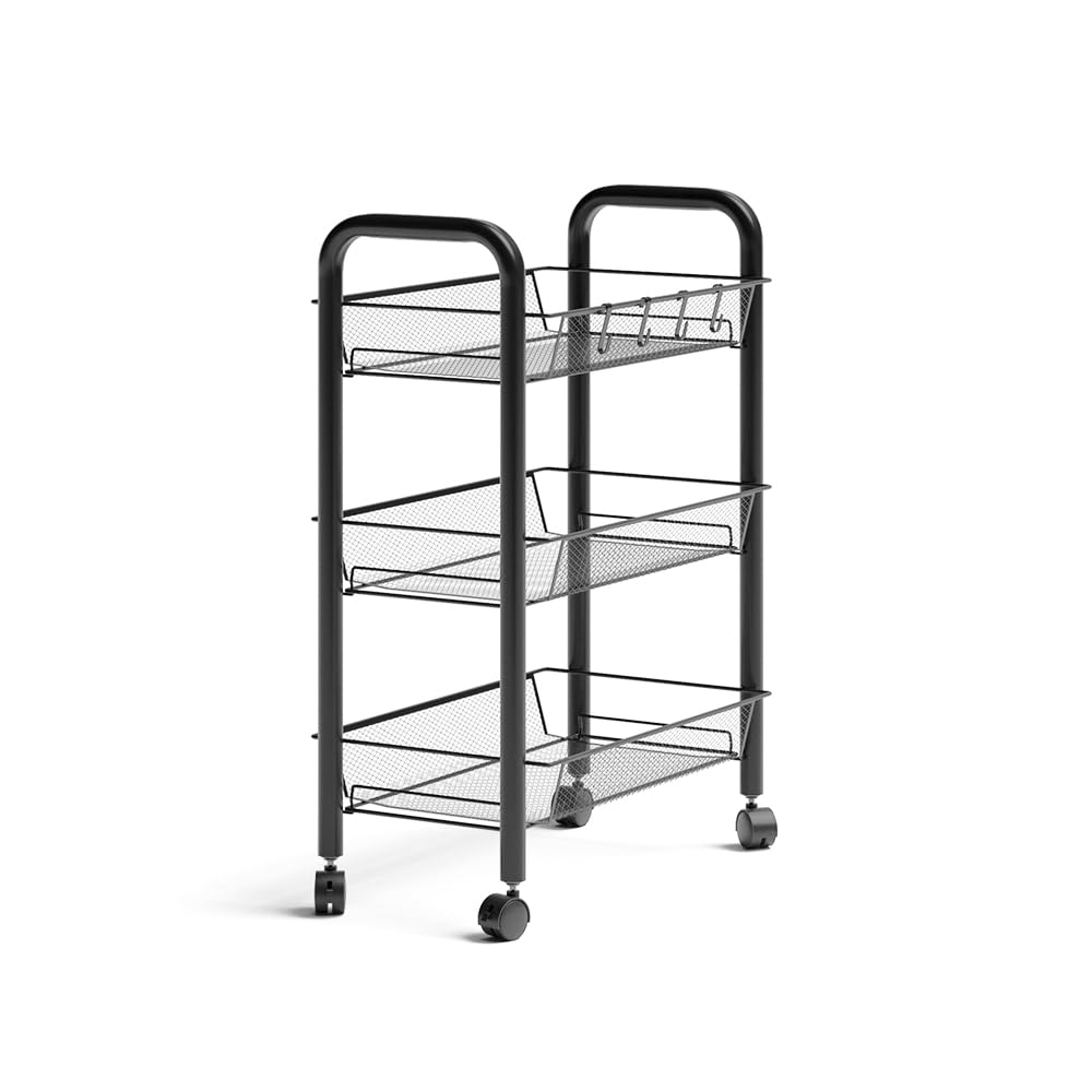 Vicco Rollcontainer Tarro, Schwarz, 45 x 64 cm mit 3 Ablagefächern, Schwarz