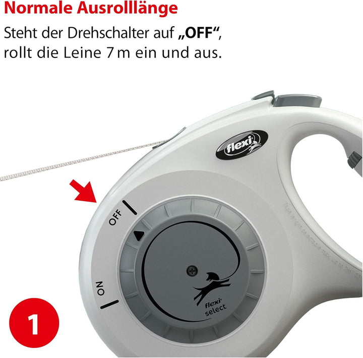flexi® Select Gurt 7 m hellgrau, zwischen 0-7 m einstellbare Roll-Leine für Hunde bis 25 kg hellgrau