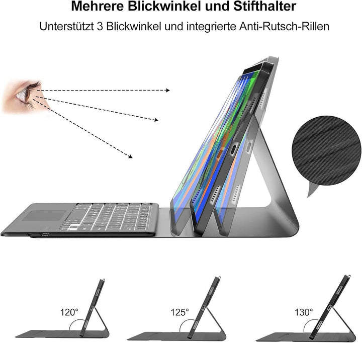 Hülle mit Tastatur für Lenovo idea Tab Pro 12.7" 2025 con Touchpad, Bluetooth 7 Farbige Beleuchtung