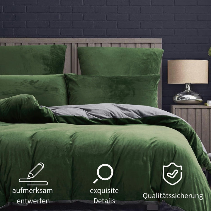Boqingzhu Plüsch Bettwäsche 200×220cm Biber Grün Salbeigrün Grau Flanell Winter Warm Kuschelig Flaus