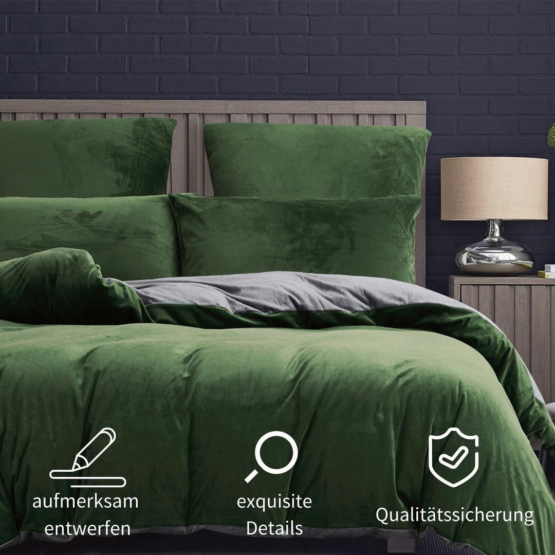 Boqingzhu Plüsch Bettwäsche 200×220cm Biber Grün Salbeigrün Grau Flanell Winter Warm Kuschelig Flaus