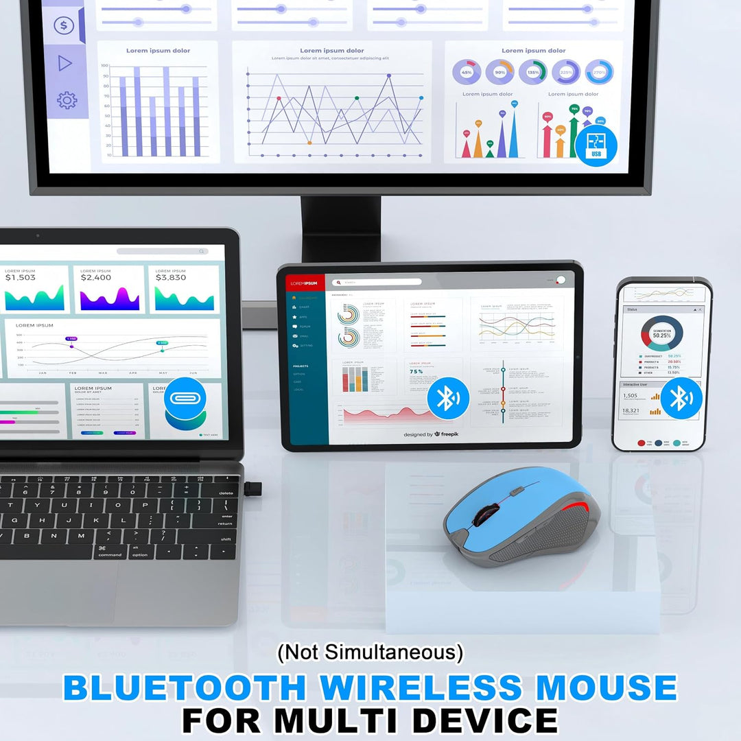 Ergonomische Maus Kabellos für Laptop/PC/MacBook/iPad, 2.4GHz & Bluetooth Büro Stumme Funkmaus, 1600