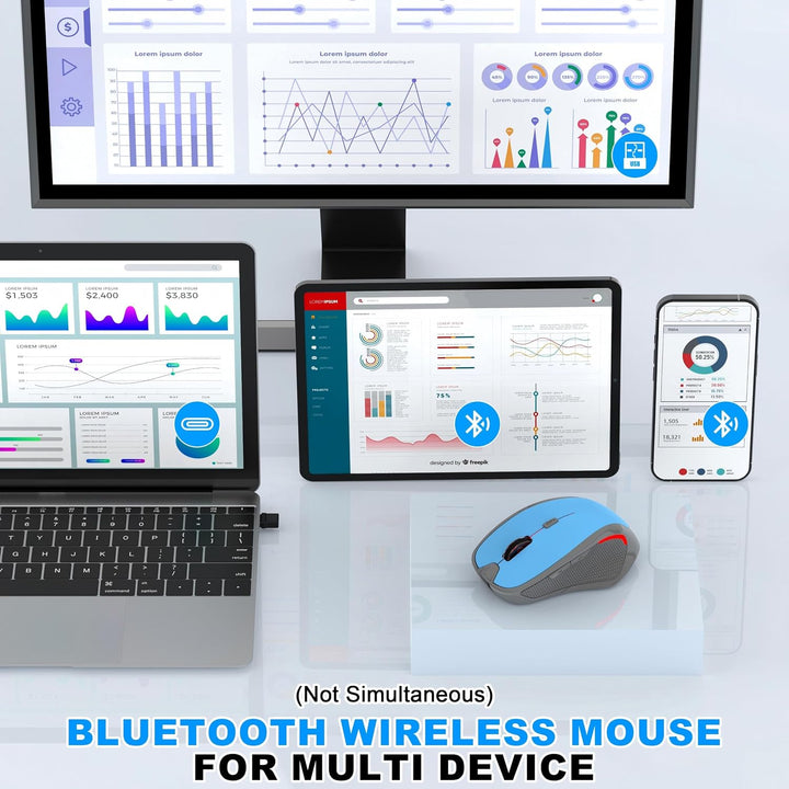 Ergonomische Maus Kabellos für Laptop/PC/MacBook/iPad, 2.4GHz & Bluetooth Büro Stumme Funkmaus, 1600