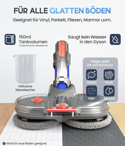 HELDENWERK Wischaufsatz für Dyson elektrisch für V7/V8/V10/V11/V15 Staubsauger I Wischmopp Aufsatz m