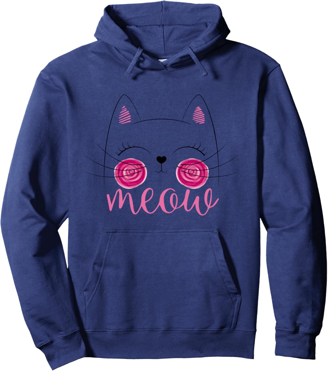 Meow Cute Cat Face Lustiges Zitat für Katzenfans Pullover Hoodie