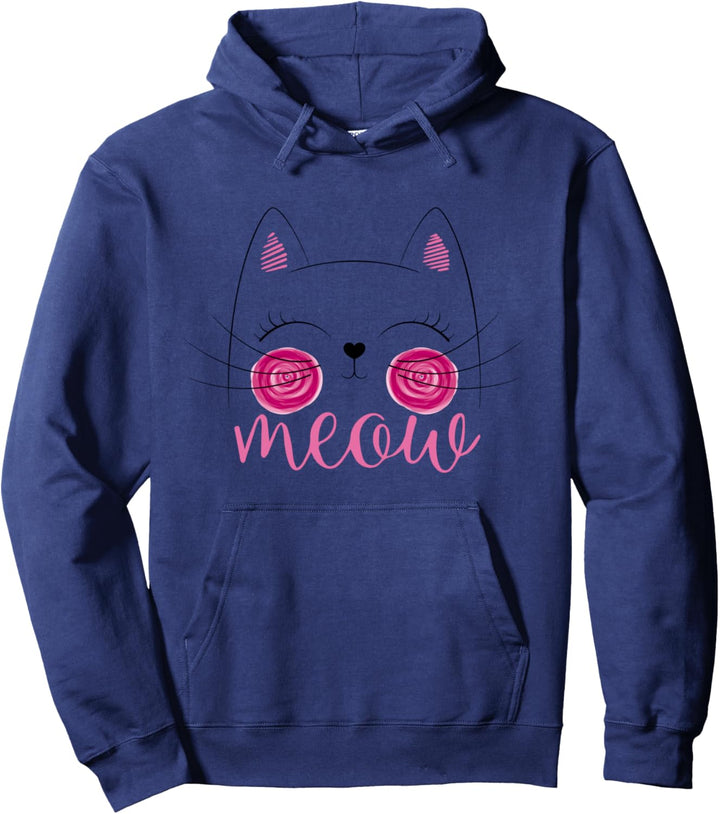 Meow Cute Cat Face Lustiges Zitat für Katzenfans Pullover Hoodie