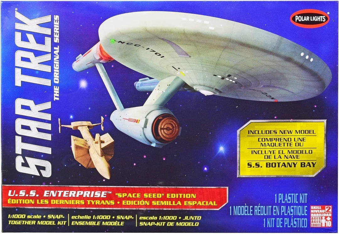 Round2 POL908/12 1/1000 Star Trek TOS USS Enterprise Space Seed Edition Plastikmodellbausatz, Modell