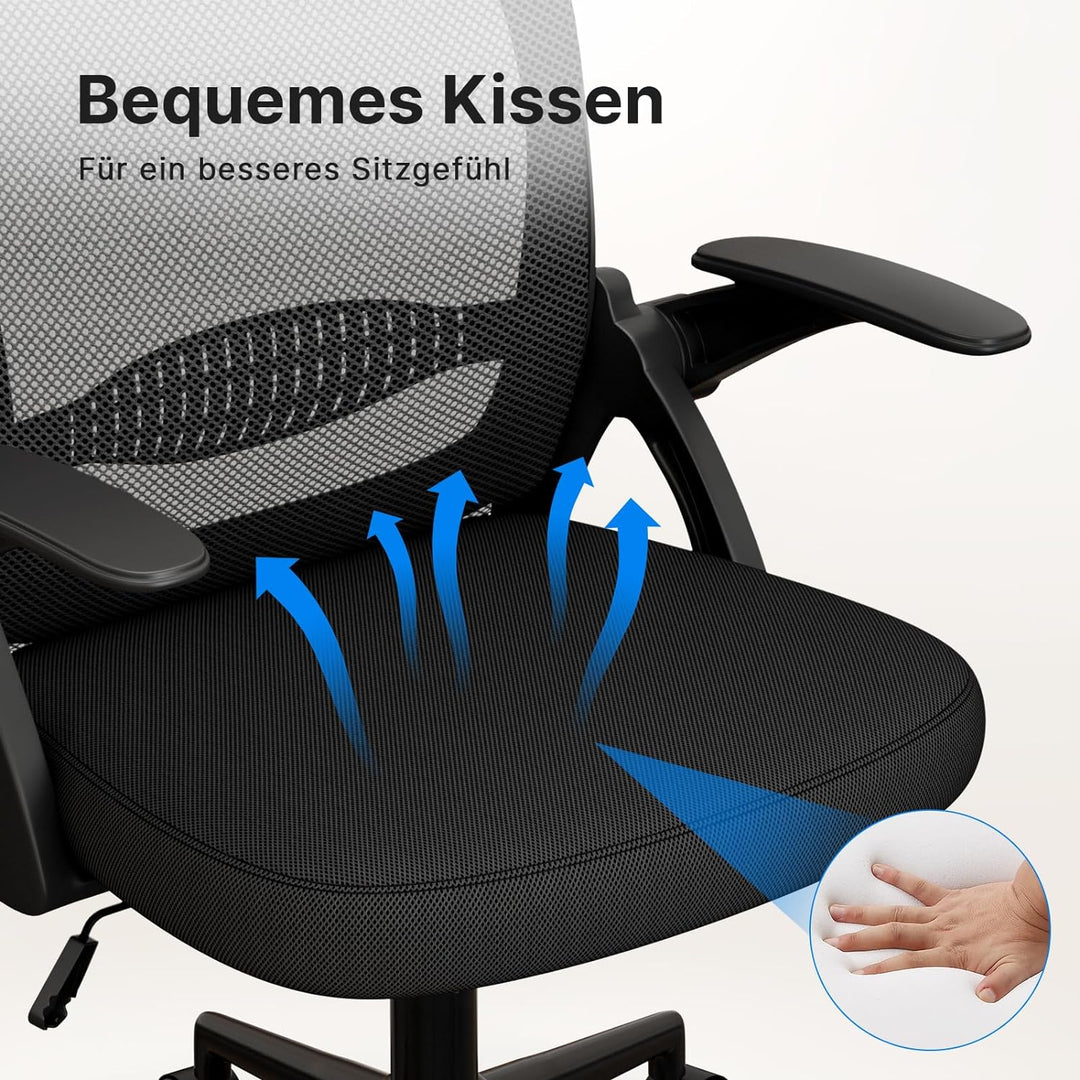 naspaluro Bürostuhl, Ergonomischer Schreibtischstuhl mit Atmungsaktiv Netzbespannung, Hochklappbare