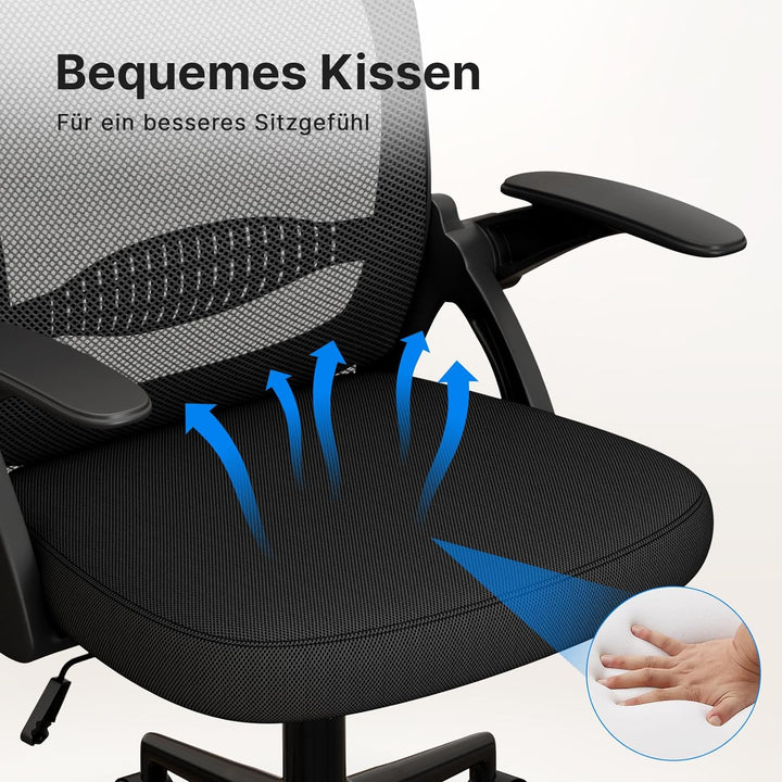 naspaluro Bürostuhl, Ergonomischer Schreibtischstuhl mit Atmungsaktiv Netzbespannung, Hochklappbare