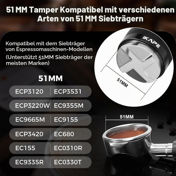 IKAPE Coffee Products, 51mm Kaffeeverteiler &amp; Handstampfer, Espresso-Verteiler mit Einstellbarer Tie
