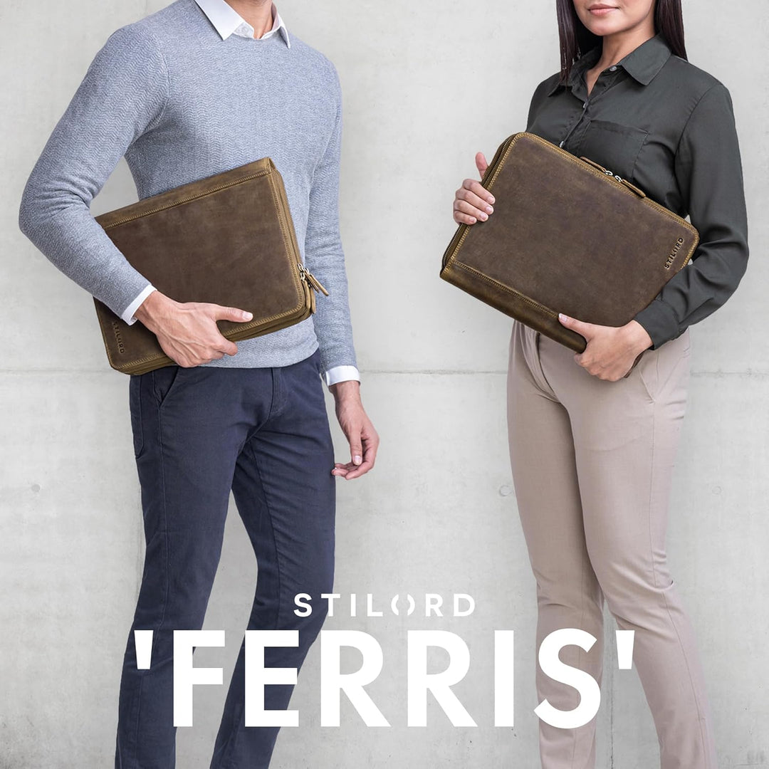STILORD 'Ferris' Vintage Leder Dokumentenmappe - Perfekt für Arbeit, Büro & Meetings - Konferenzmapp
