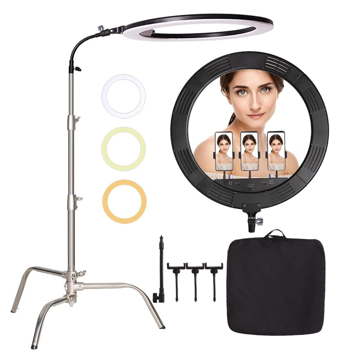25 Zoll 75W Dimmbare zweifarbige LED-Ringlicht mit 70,87 Zoll Edelstahl-Schwerlastfotografie-Lichtst
