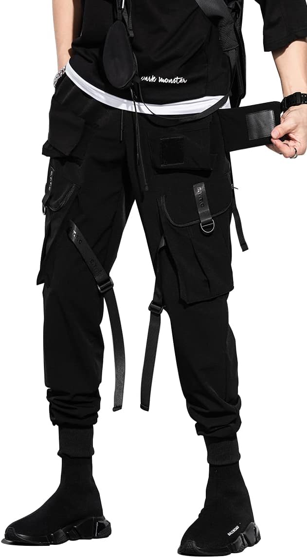 GOLYOY Cargohose Herren Sporthosen Mehrere Taschen Jogginghose Schwarz Techwear Hosen Hip Hop Street