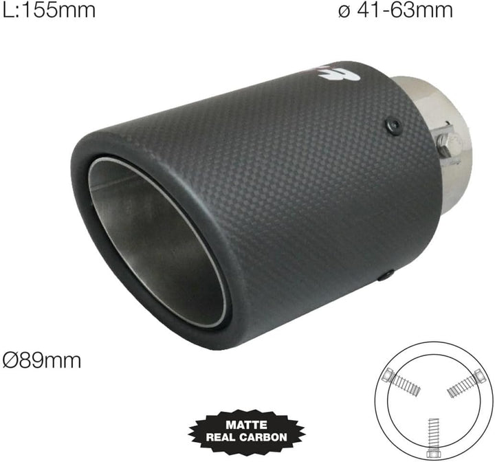 Simoni Racing Auspuffblende Rund/Schräg Matt-Karbon+Edelstahl - Ø89xL155mm - Anschluss 36-60mm