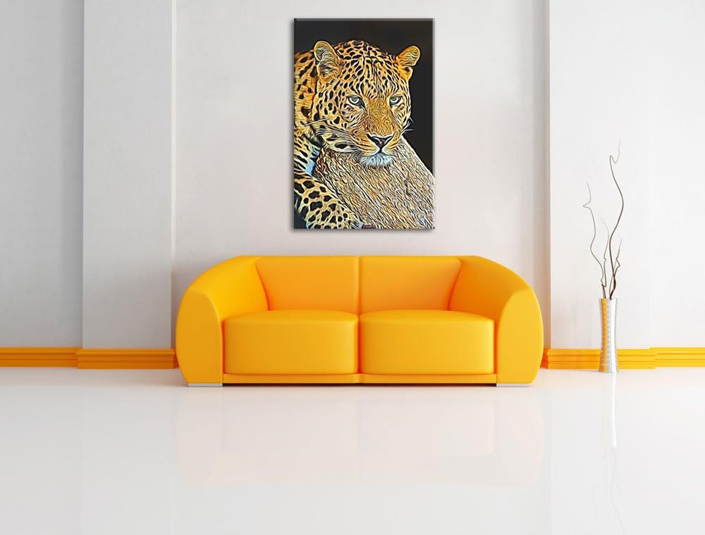 Dark Ruhiger Leopard Deluxe Format: 100x70 cm auf Leinwand, XXL riesige Bilder fertig gerahmt mit Ke