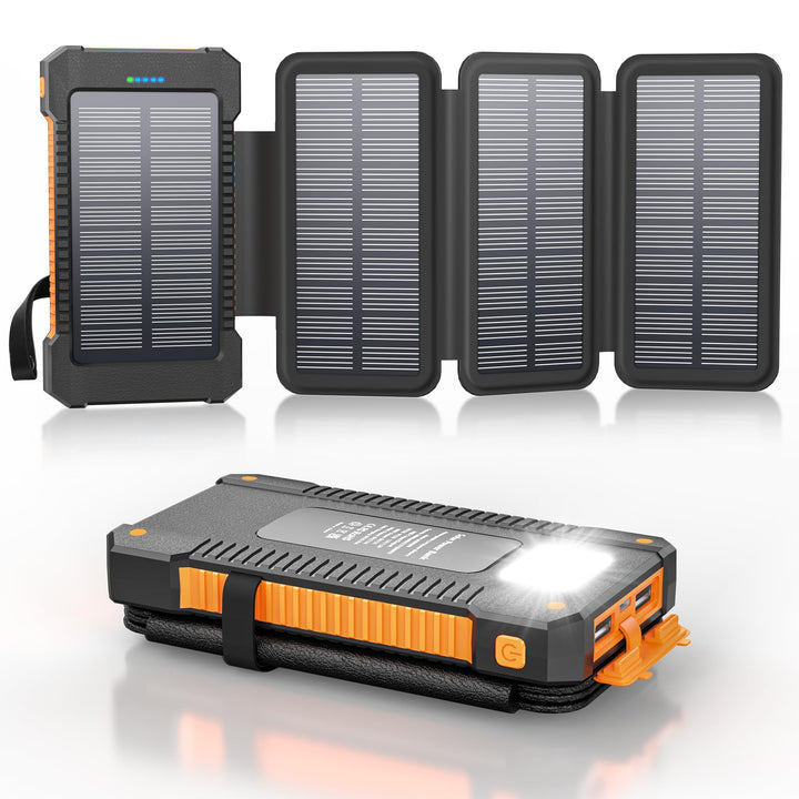 Solar Powerbank 26800 mAh, Powerbank USB-C 18W Schnellladung für iPhone Samsung und mehr, IPX7 wasse