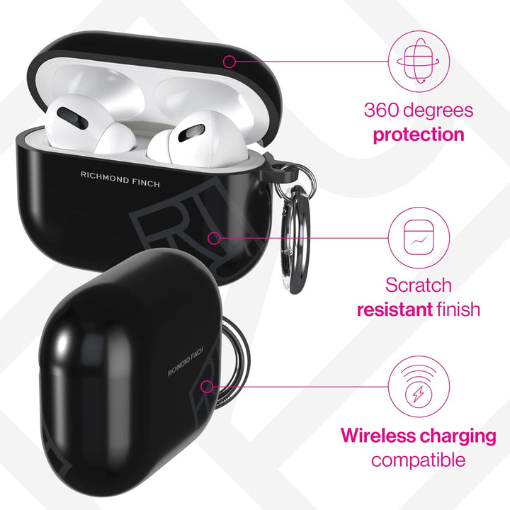Richmond & Finch Kompatibel mit AirPods Pro Hülle, Schwarz Schutzhülle Kompatibles Kabelloses Blueto